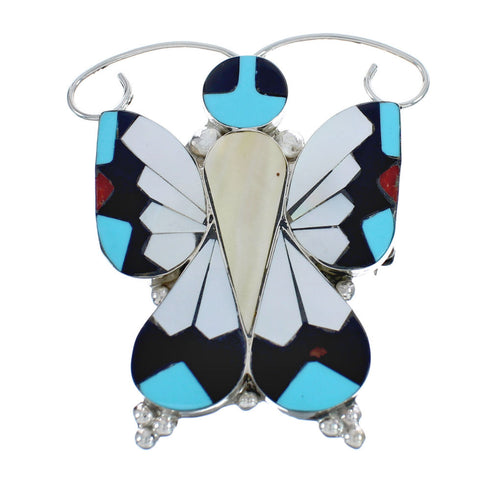 Native American Zuni Multicolor Sterling Silver Butterfly Pin Pendant JX124414